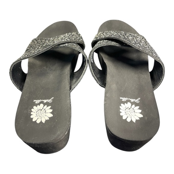 Yellow Box Black Sparkly Wedge Sandals - Size 10 - Picture 2 of 8